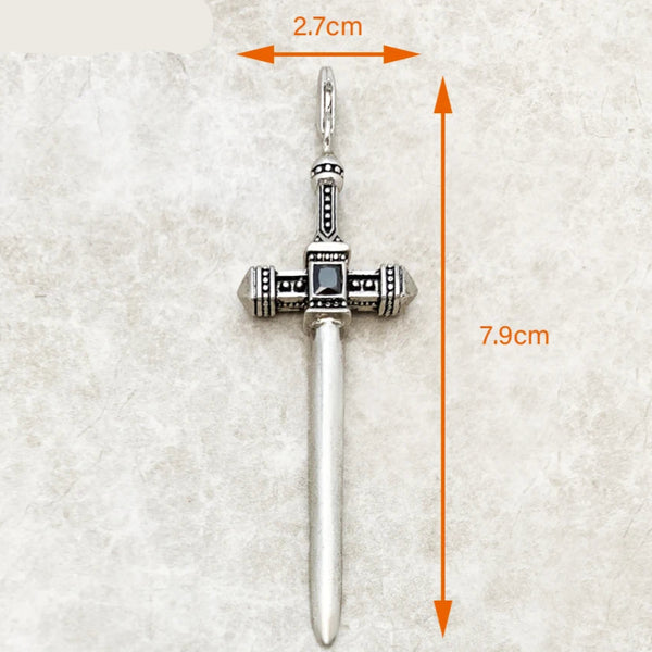Sword With Crown Skull Knight Sterling Silver Pendants For Necklaces