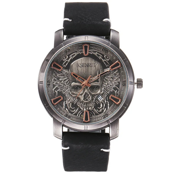 The Outlaw Retro Leather Skull Quartz Watch