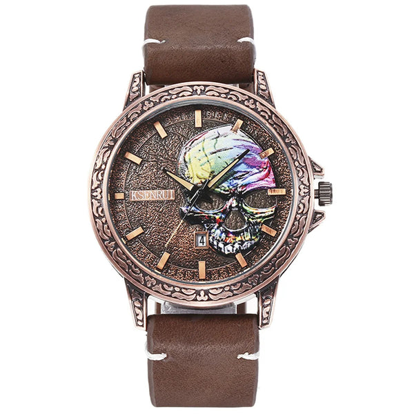The Outlaw Retro Leather Skull Quartz Watch