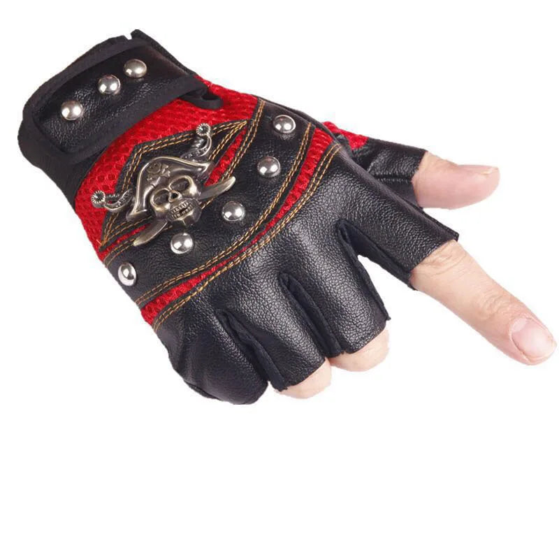 Punk Skulls Rivet Anti-slip Half Finger Gloves