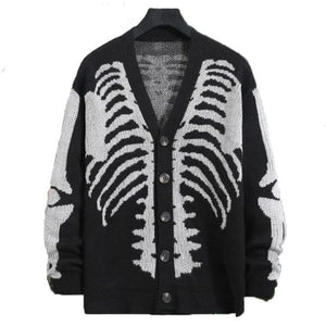 Skull Printed Long Sleeve Cardigan V-Neck Button Down Sweater