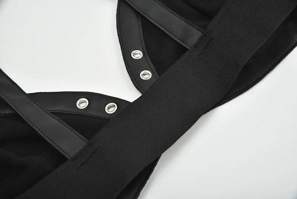 "The Nightshade" Lace-Up Leather Bralette | Gothic Punk Crop Top