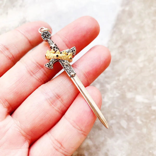 Sword With Crown Skull Knight Sterling Silver Pendants For Necklaces