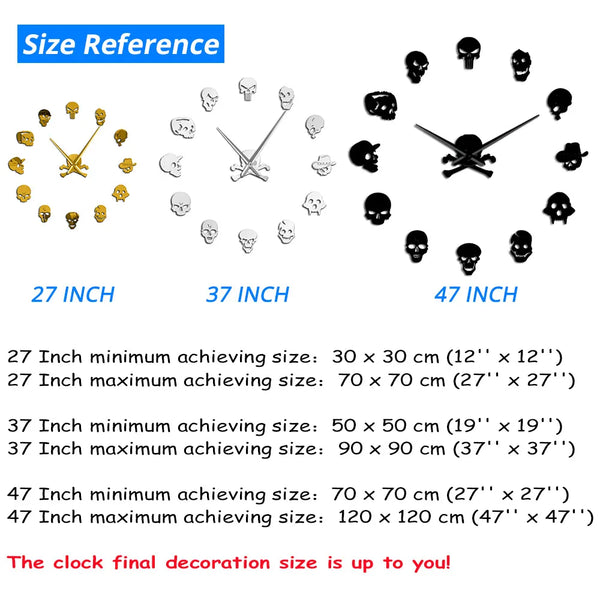 Skull Heads Giant Wall Clock Big Needle Frameless Home Decor