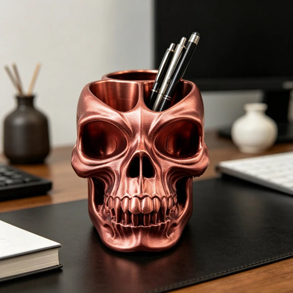 "The Archivist" Skull Desktop Organizer | Gothic Home Office Decor