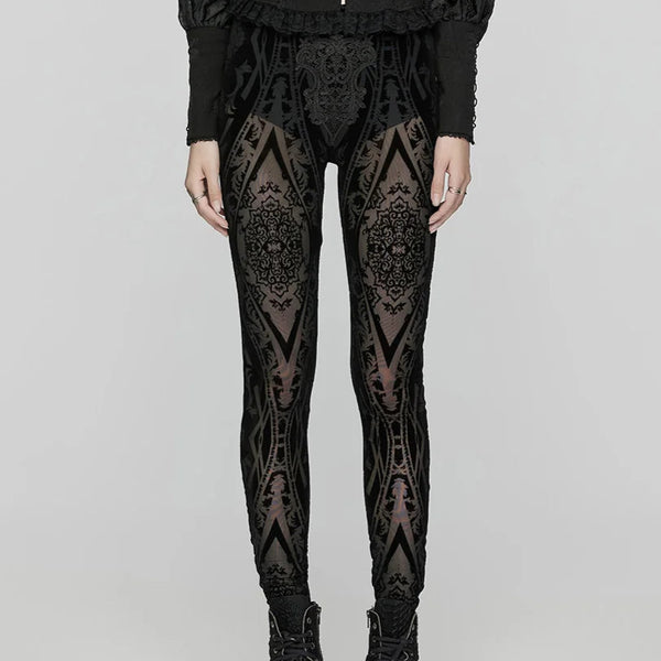 Women's Gothic Pattern Flocked Mesh Leggings