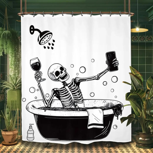 The "Daily Grind" Skeleton Shower Curtain & Hook Set