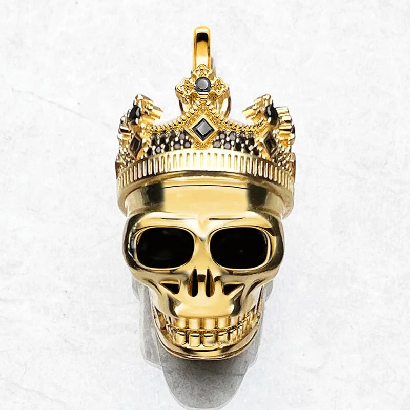 Golden Skull King With Crown Sterling Silver Pemdant For Necklaces