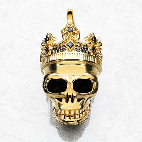 Golden Skull King With Crown Sterling Silver Pemdant For Necklaces
