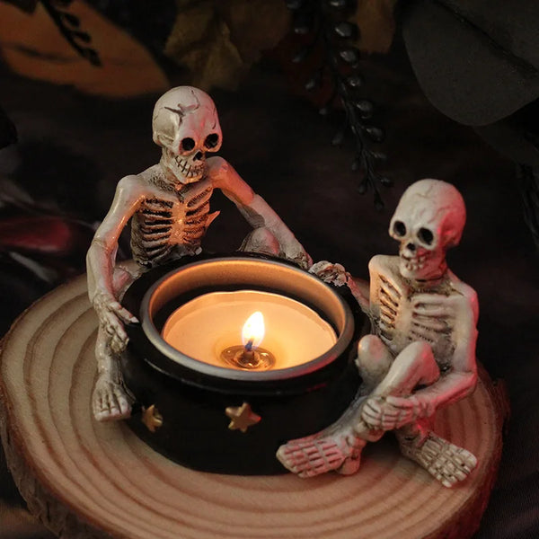 Two Skulls Vintage Resin Candle Holder