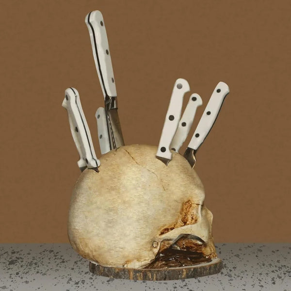 "The Butcher’s Relic" Skull Knife Block | Gothic Kitchen Storage
