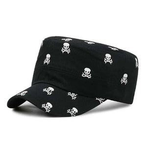 Punk White Skull Black Military Snapback Hat