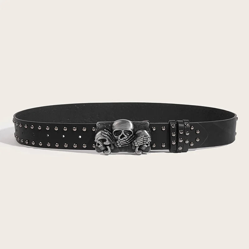 Women's & Men's Skull Buckle Punk Goth Rivet Black Belt