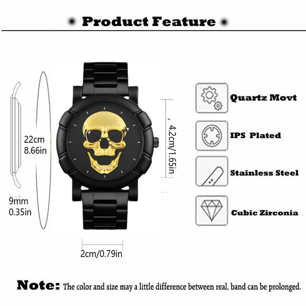 The Iron Skull Quartz Watch & Steel Link Bracelet Gift Set