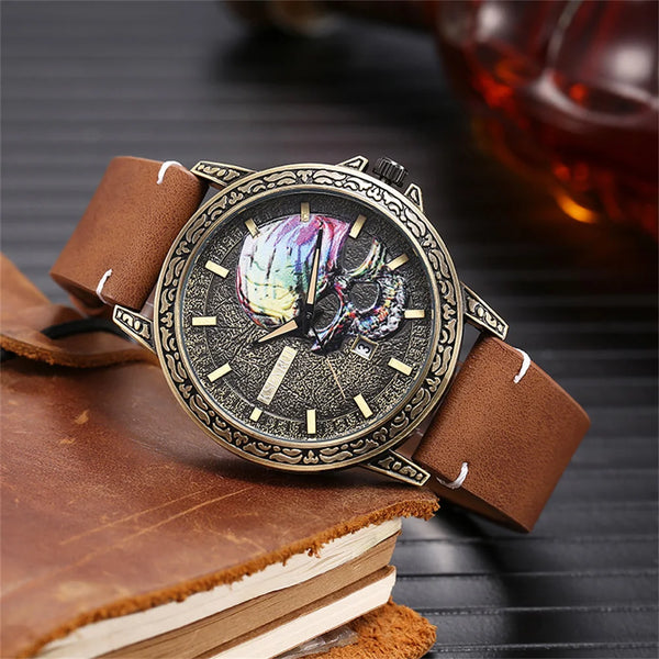 The Outlaw Retro Leather Skull Quartz Watch