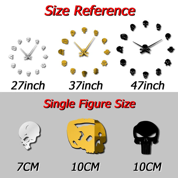 Skull Heads Giant Wall Clock Big Needle Frameless Home Decor