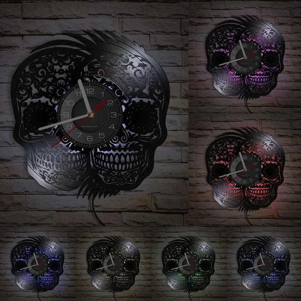 Skull Head Vinyl Record Wall Clock