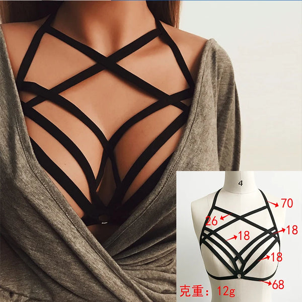 Graphite Grid | Cupless Elastic Cage Harness Bra