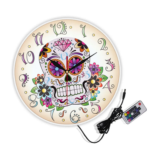 Day of the Dead Mexican Floral Skull Wall Clock For Home Decor