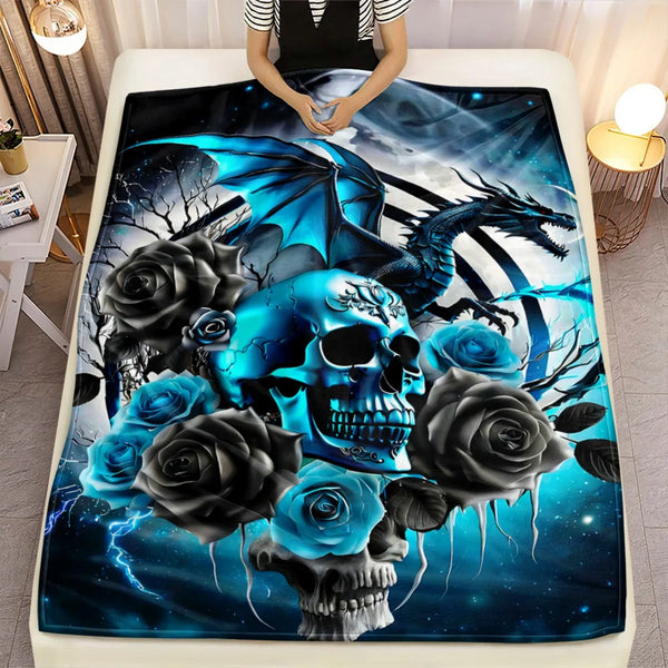 The Frostfire Relic™ Dragon & Skull Flannel Blanket | Gothic Celtic Bedspread