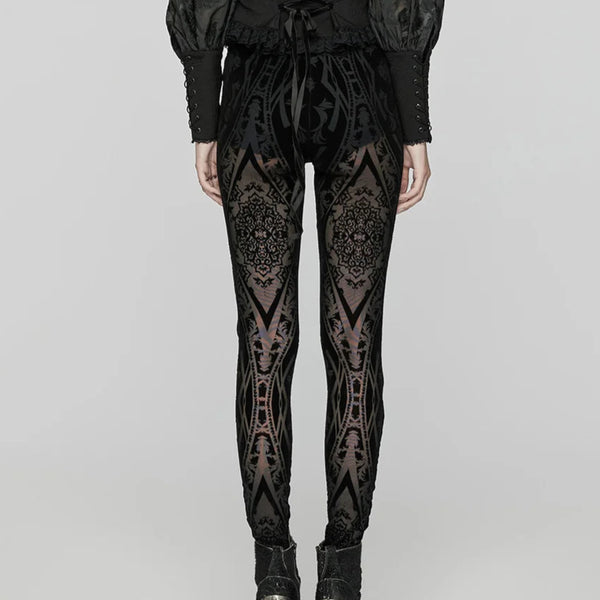 Women's Gothic Pattern Flocked Mesh Leggings