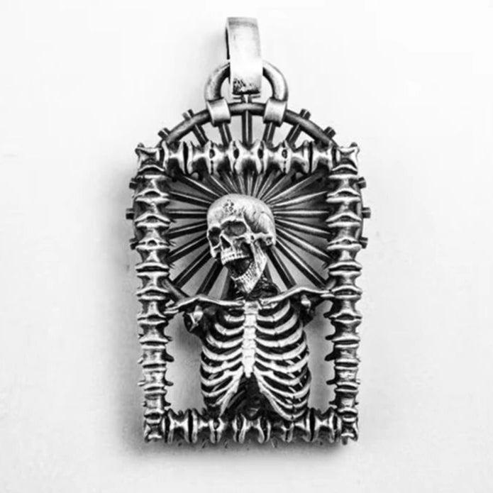 Stainless Steel Gothic Square Frame Skull Pendant For Necklaces