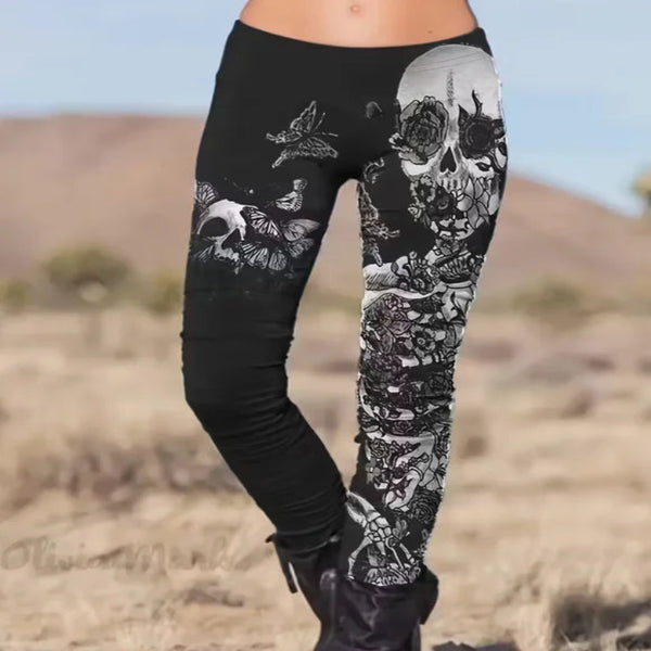 Women’s Skull Print Leggings – High-Waist Stretchy Workout & Yoga Tights