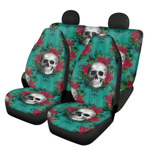 Vintage Green Floral Skull Casual Front and Back Vehicle Easy Clean Car Seat Covers