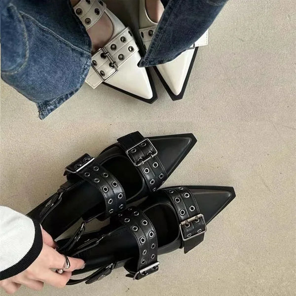 Slingback Gothic Chunky Heel Women's Rivet Casual Sandals
