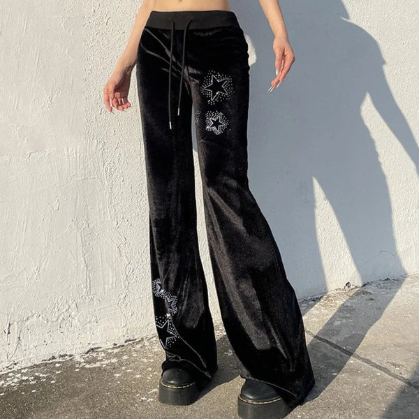 Gothic Velvet Dark Cyber Punk Low Waist  Pants For Women