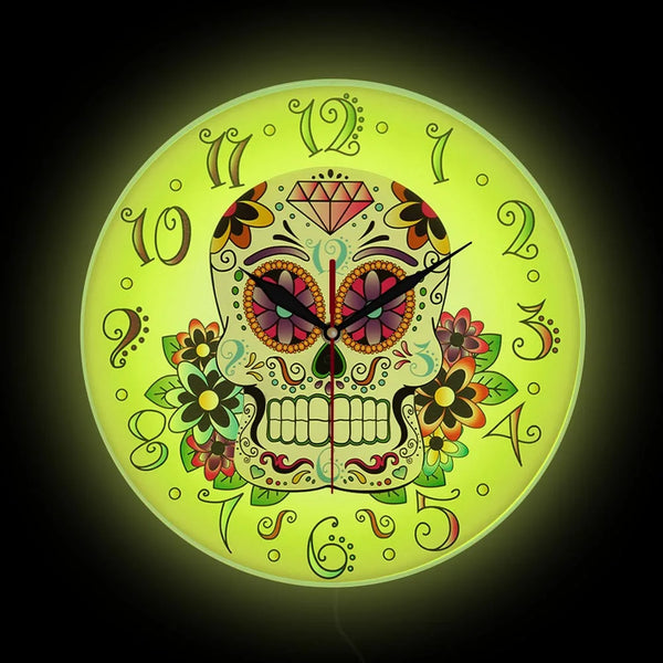 Day of the Dead Mexican Floral Skull Wall Clock For Home Decor
