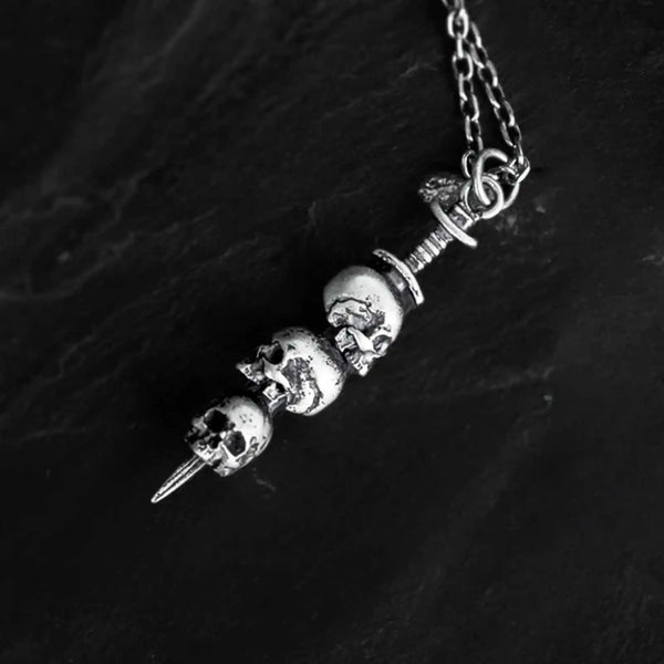 Vintage Gothic Dark Night Skull Sword Silver Pendant  for Men and Women
