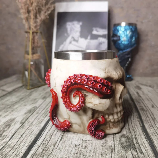 Octopus Skull Resin Stainless Steel Goblet Beer Glass
