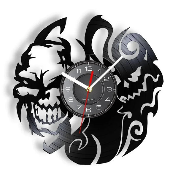 Skull Head Vinyl Record Wall Clock