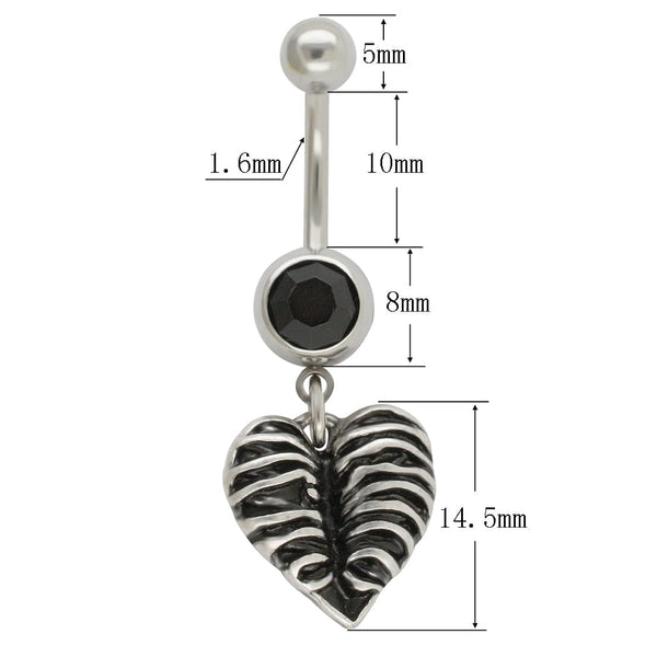 Stay On Trend With Black Skeleton Heart Navel Piercing Body Jewelry