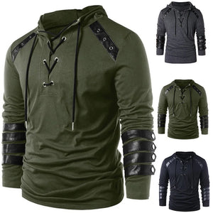 Men's Medieval Gothic Steampunk Lace Up Long Sleeve Pullover Top