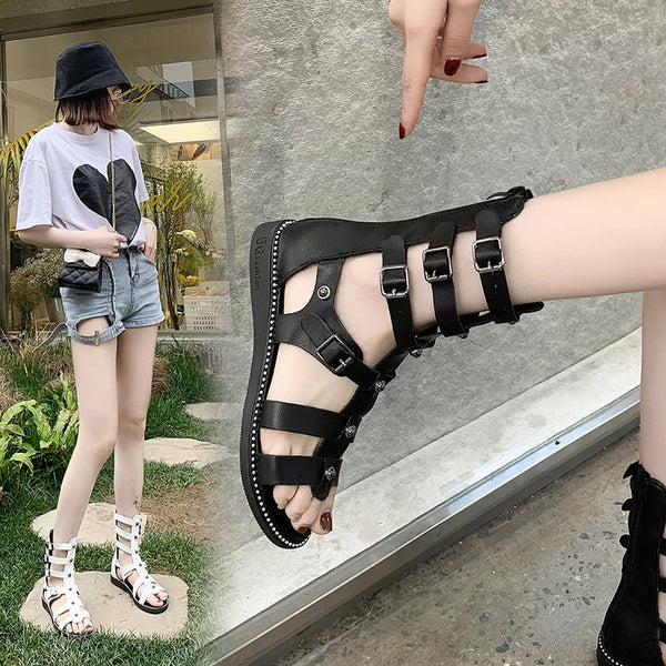 Women's Gothic Flats Black Gladiator Casual Sandals