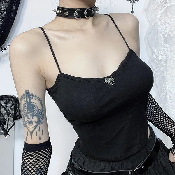 Gothic Aesthetic Spider Web Backless Black Tank Top