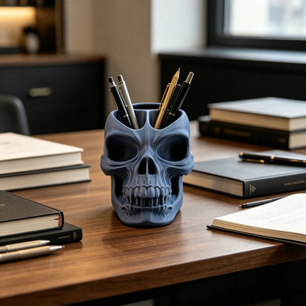 "The Archivist" Skull Desktop Organizer | Gothic Home Office Decor