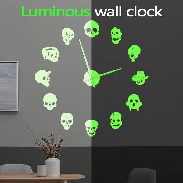 Skull Heads Giant Wall Clock Big Needle Frameless Home Decor