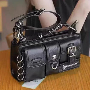 Vintage Gothic Black Shoulder Multi-pocket Bag for Women