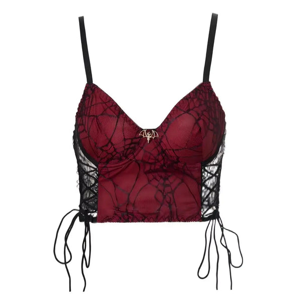 Women’s Gothic Spider Web Strap Crop Top – Dark Retro Alt Streetwear