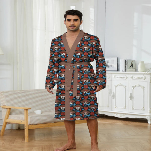 Dark Romance Men's Skull & Rose Lounge Robe