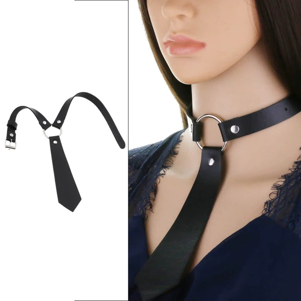 Gothic Black Studded Choker Vintage Adjustable Neck Tie