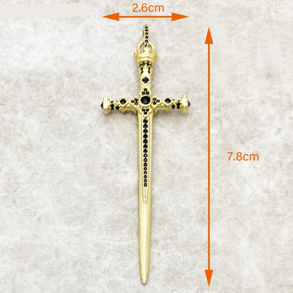 Sword With Crown Skull Knight Sterling Silver Pendants For Necklaces