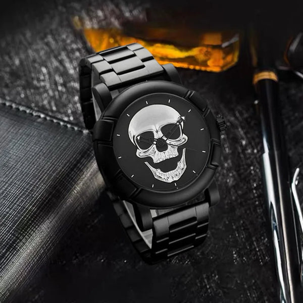 The Iron Skull Quartz Watch & Steel Link Bracelet Gift Set