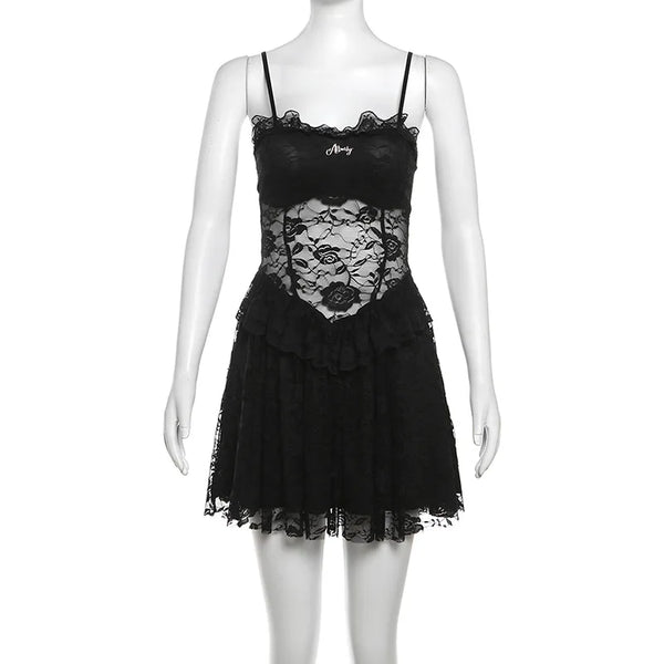 Gothic Lace Spaghetti Strap Women's Dress