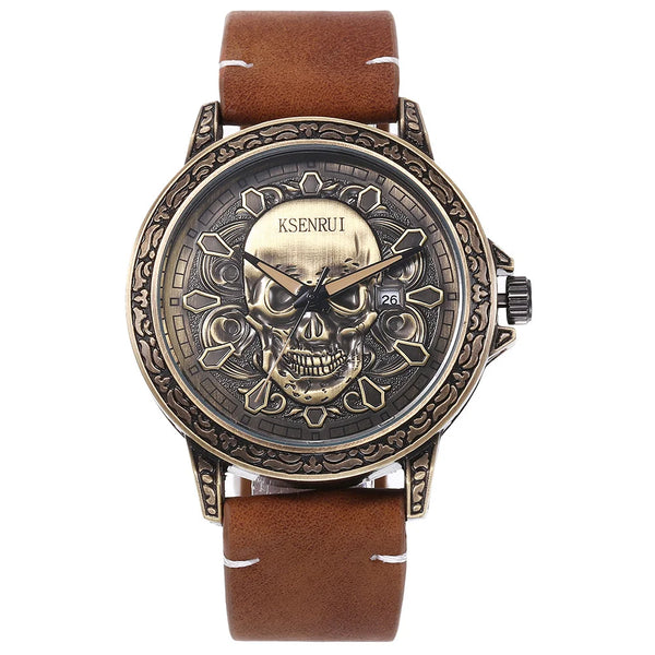 The Outlaw Retro Leather Skull Quartz Watch