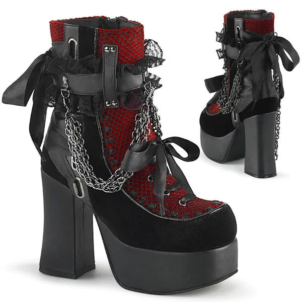 Gothic Style Chain Lace Up Bow Women's Retro Short Boots