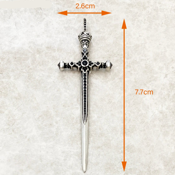 Sword With Crown Skull Knight Sterling Silver Pendants For Necklaces